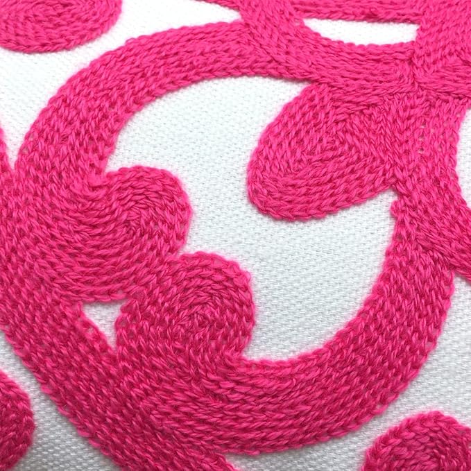 Alysheer Embroidered Lumbar Decorative Throw Pillow Cover 12"x 20", Classic Boho Mandala Embroidery Pattern Cotton Rectangular Cushion Case for Sofa Couch Living Room Bedroom(Bright Hot Pink)