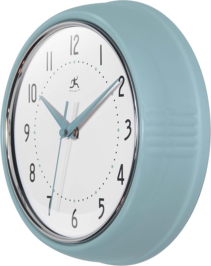 Infinity Instruments Retro 9.5 Inch Round Indoor Wall Clock, Baby Blue