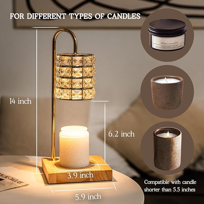 Electric Candle Warmer Lamp with Timer, Wax Melt Warmer, Gifts for Mom Women, Gold Aesthetic Room Home Decor Cozy House Warming Gifts, Vintage Square Diamond
