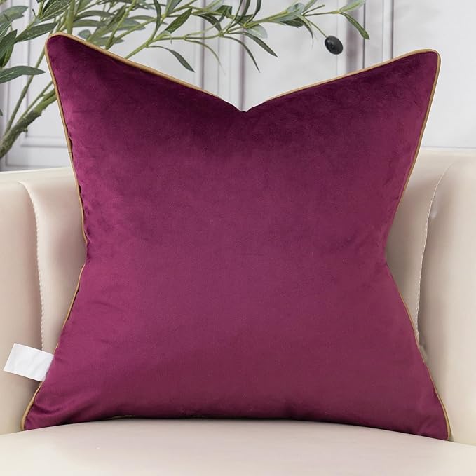 Aeckself Floral Pillow Cover 24x24 Inch, Large Luxury Velvet Embroidered Decorative Accent Throw Pillow Cover for Couch Bedroom Living Room, Burgundy Red and Gold, Yw-OBYG-Red6060