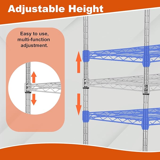 PayLessHere 3-Tier Adjustable Metal Storage Rack with Wheels Mesh Shelving Unit Heavy Duty Storage Shelving Unit,Chrome