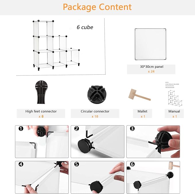 AWTATOS Closet Organizer 6 Cube Closet Storage Shelves DIY Stackable Clothes Storage Organizer Shelving for Closet Bedroom, Home, Translucent