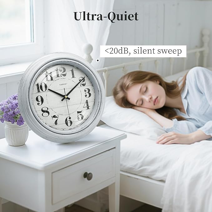 TAHEAT Wall Clock, 10 Inch Vintage Retro Blue Silent Non Ticking Battery Operated Wall Clocks Decorative for Living Room Bedroom Kitchen Bathroom Office