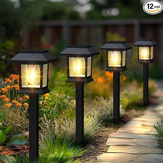Solar Pathway Lights Outdoor, 12 Pack Upgraded LED Waterproof Solar Lights Outdoor, Landscape Lighting for Outside Driveway Garden Walkway Path Yard Lawn Décor, Warm White