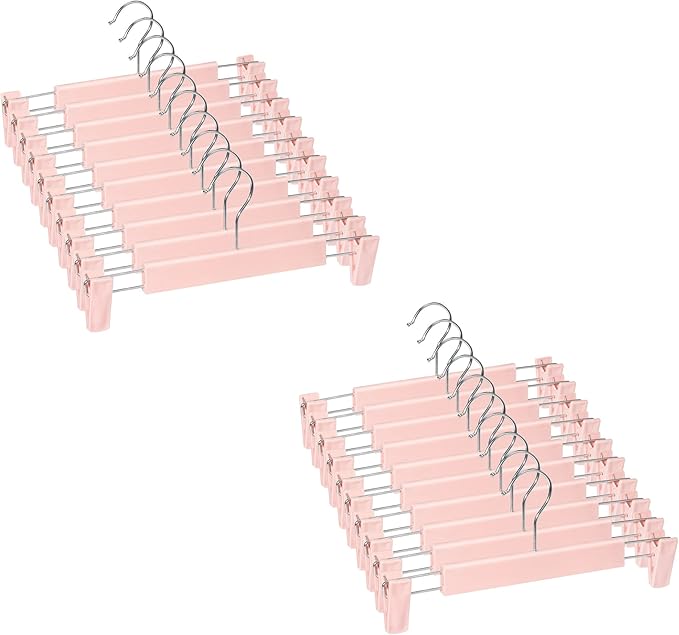 Skirt Hangers，Pants Hangers with Clips，360 ° Swivel Hooks Space Saving Hangers for Pants, Skirts, Clothes, Jeans (20Pack, Pink)