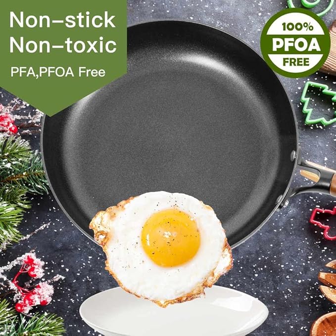 AUDANNE Nonstick Pots and Pans Set, 9 Pieces Non Stick Kitchen Cookware, Cooking Skillets Include Frying Pan with Lid, Saucepan, Casserole, Spoon, Turner Spatula, PFOA Free for Induction, Black