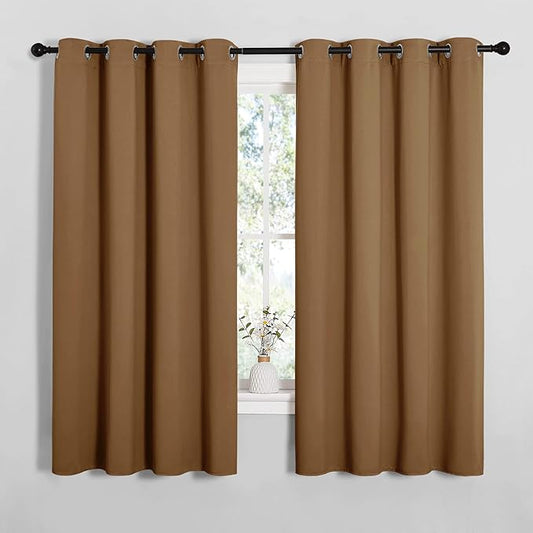 NICETOWN Sleek Blackout Curtains 68 inches Length for Windows, Noise Reducing and Block Draft Panels for Door Doorway Laundry Office Luxury Decor Theme (2 Panels, Gold Brown, W55 x L68 -Inch)