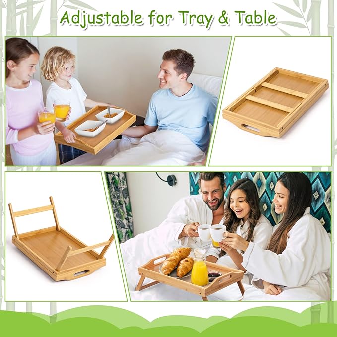 Bed Tray Table Folding Legs with Handles Breakfast Food Tray for Sofa,Bed,Eating,Drawing,Platters Serving Lap Desk Snack Tray (Bamboo Medium)