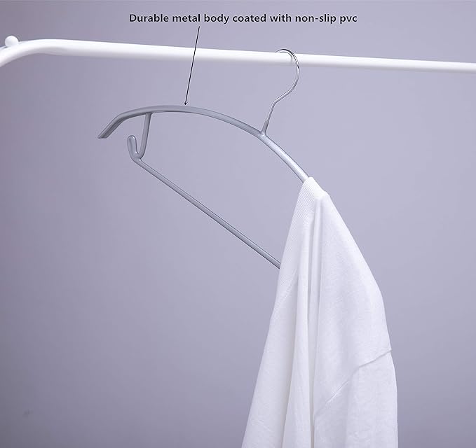 16.5 Inch Silver No Shoulder Bumps No Mark Non-Slip Rubber Coated Contour Metal No Bumps Hanger, Sweater Hanger, T-Shirt Hanger Suit Hanger with Pants Bar Pack of 10 (Silver, 10)