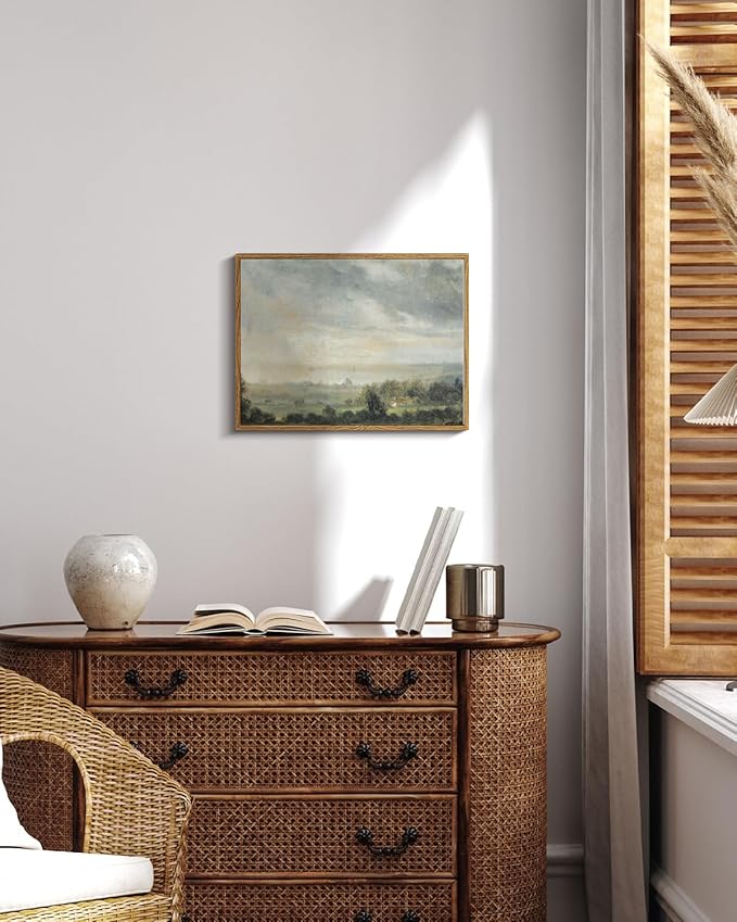 InSimSea Framed Canvas Wall Art Vintage Decor, Room Decor Classical Oil Painting Canvas Prints View from the Elbe Valley with high cloudy sky Vintage Wall Art Home Room Decor, 12"x16"