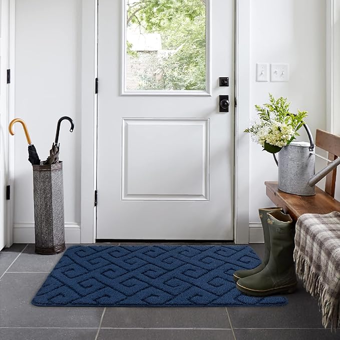 Walensee Indoor Doormat, Front Door Mat for Entrance (24"x35"Navy Blue) Machine Washable Entryway Rug, Non Slip Trapper Door Rugs Absorbent Dirt Low Profile Shoes Scraper Inside Floor Mats