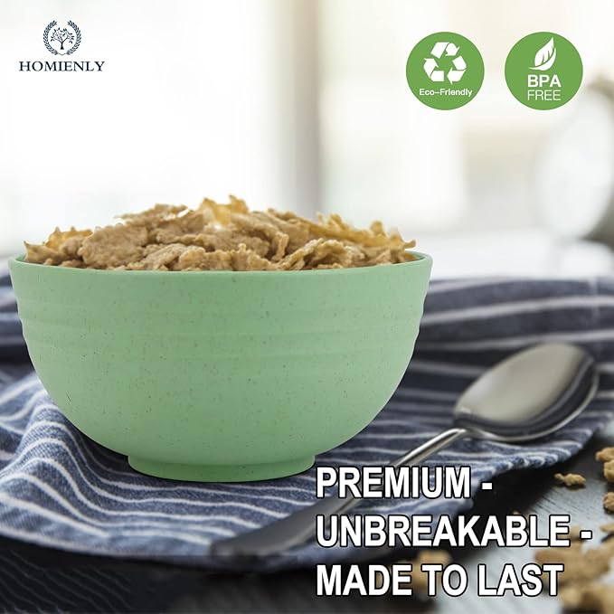 Homienly Wheat Straw Bowl Sets, Unbreakable Cereal Bowls 26 OZ, 8 PCS Microwave and Dishwasher Safe Bowl, Bowls for Kitchen, Camping, Picnic, Premium Salad Bowl for Serving, Oatmeal(Light, 26 OZ)