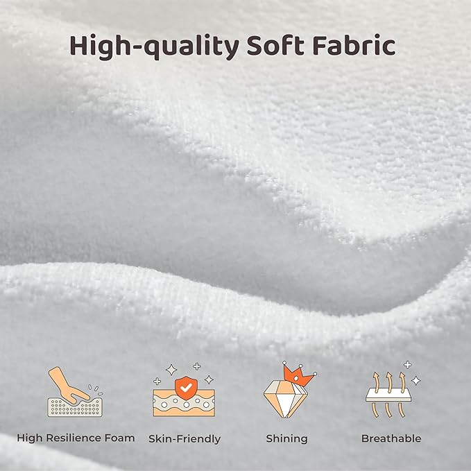 RECCI Cloud Upholstered Full Bed Frame with Headboard, 5 Inch Foam Padded Platform, No Box Spring, Easy Assembly (Off-White)