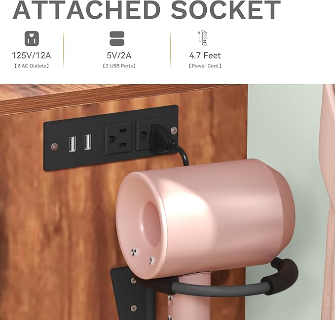 DWVO Vanity Desk with Stool, 4 Drawers, Lighted Makeup Desk with Large Mirror, 3 Color Modes, Outlets & USB Ports