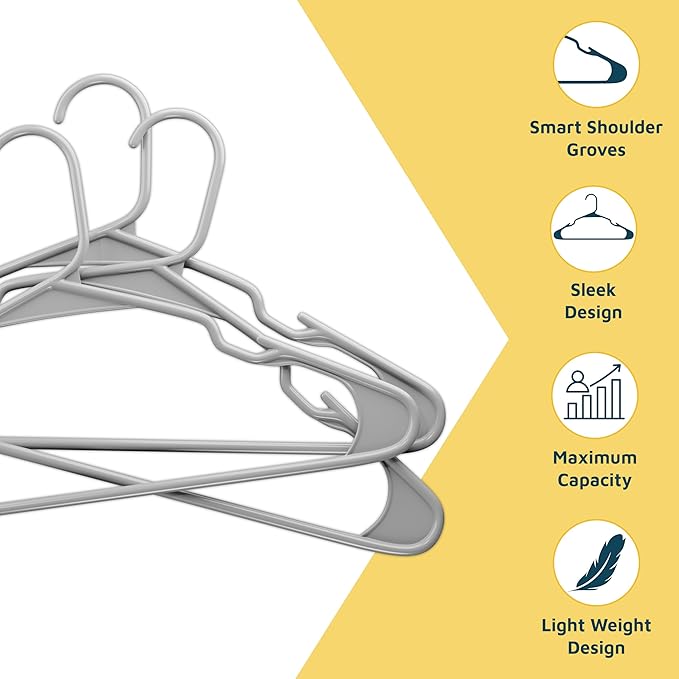 Plastic Clothes Hangers – Heavy Duty Hanger Set, for Organizing Clothes, Dresses, and Coat, Holds Up to 5 lbs, Space-Saving Hangers with Non-Slip Shoulder Grooves, Pack of 20, Gray