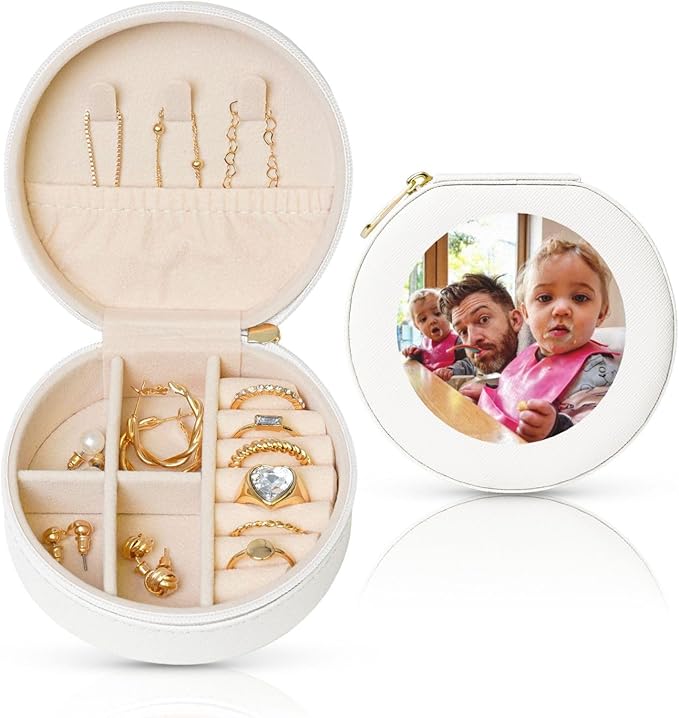 Personalized Jewelry Box Gifts for Women - Custom Jewelry Organizer with Image Text Logo - Customized Travel Leather Jewelry Case for Mom Wife Wedding Girls