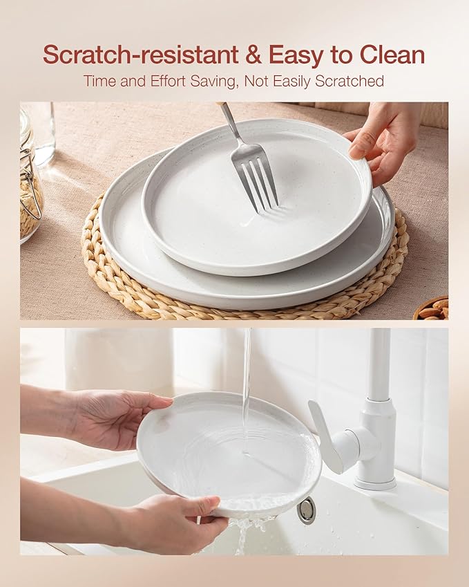 Famiware Milkyway Stoneware Dinnerware Sets with Pasta Bowls, Service for 4 (16 Pieces), Plates and Bowls Sets -Scratch Resistant, Microwave and Dishwasher Safe Dishes Set, Multi-color