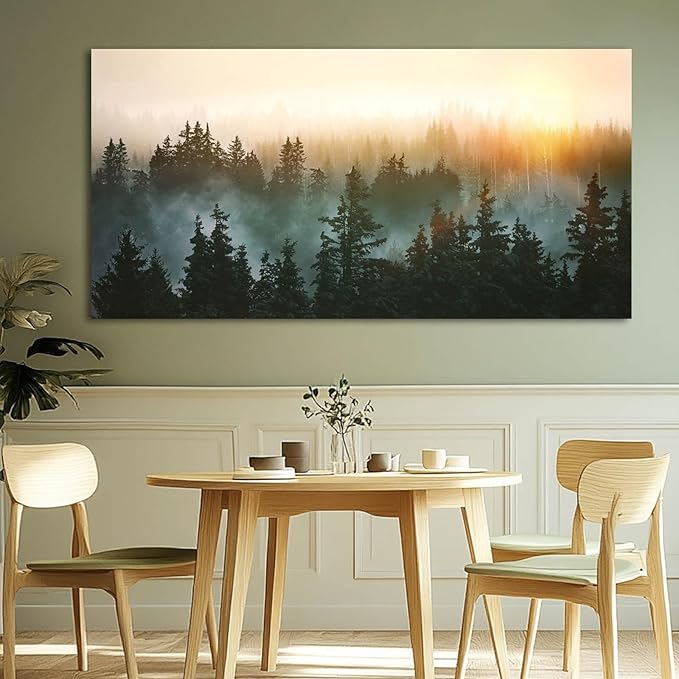 SDYA Canvas Wall Art Sunrise Forest Nature Painting Wall Decor for Bedroom Living Room Office Home Decor Wall Art 48x24 Inches