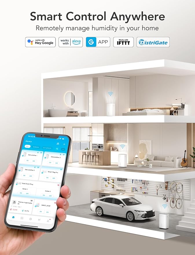 GoveeLife Dehumidifier for Home 4,500 Sq.Ft, 50 to 137 Pint Smart Auto Humidity Control, Drain Hose, 2.0Gal Bucket, Compressor Dehumidifiers for Basement with Auto Shut Off, Bathroom, Bedroom, Garage