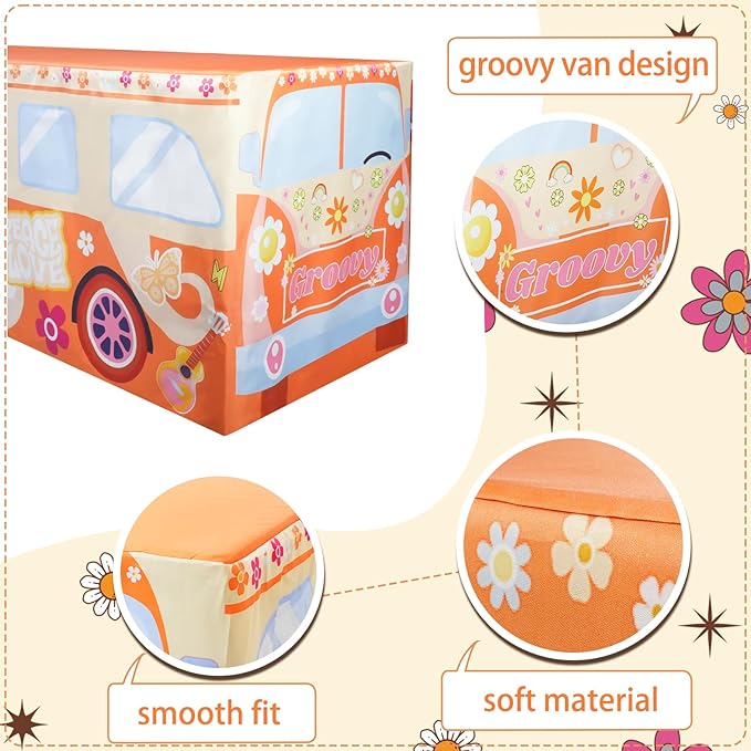 6Ft Groovy Bus Tablecloth,Hippie Birthday Party Decorations for 60s 70s Boho Themed Birthday,Baby Shower,Carnival Party Decorations
