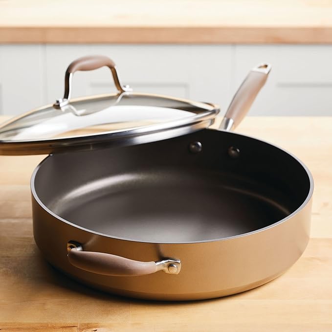 Anolon Advanced Home Hard Anodized Nonstick Sauté Pan with Helper Handle and Lid, 5 Quart - Onyx