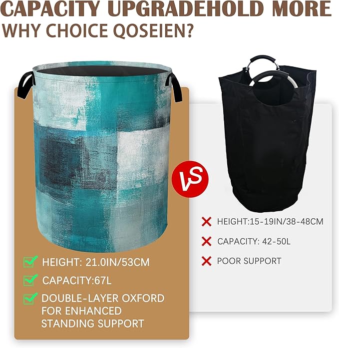 Laundry Hamper,Art Painting Laundry Basket,Grey Blue Waterproof Oxford Cloth Storage Basket with Handle for Clothes Books Nursery Home Storage Sundries 16"x20"