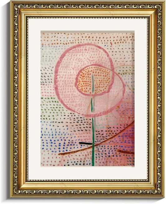 VIYYIEA Gold Framed Wall Art Canvas Print Home Decor Abstract Flower Wall Decor Vintage Aesthtic Pink Art Multicolor Painting Pictures Energetic Room Decorations for Bathroom Bedroom 11x14in