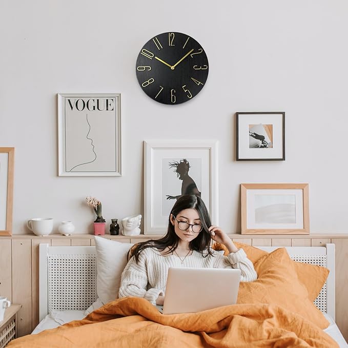 Faupugh 12 inch Wall Clock, Silent Wall Clock, Wall Clocks Battery Operated， Suitable for Home, Office, School, Kitchen, Bedroom, Living Room (Without Second Hand)