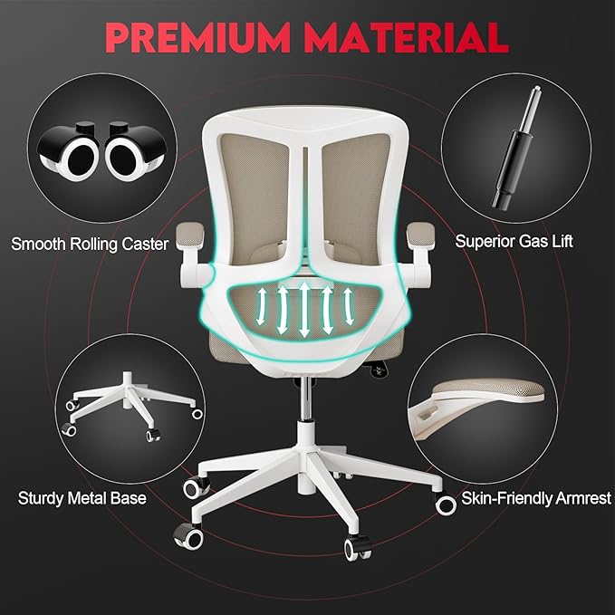 Ergonomic Office Chair - Comfy Desk Chairs with Wheels & Arms, 400LB Heavy Duty Mesh Computer Chair with Comfortable Lumbar Back Support for Home, Office, Study, Bedroom, College Dorm