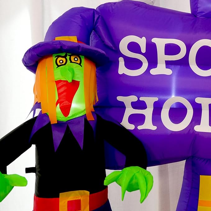 8F Halloween Inflatable Witch with Ghost Tombstones Black Cat Pumpkin Skeletons Scary Halloween Decorations, Indoor Outdoor Spooky Blow Up Yard Decorations for Garden Party Holiday Lawn Office Decor