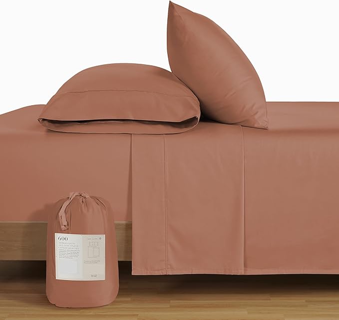 LANE LINEN Twin Bed Sheets Set - 600 Thread Count Set - 100% Cotton Sheets Twin Size Bed Set - Ultra Soft Cotton Bed Sheet Set - Sateen Weave Hotel Sheets - Rose Dawn