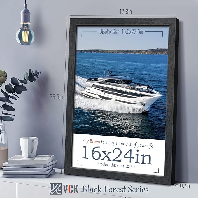 VCK 16x24 Poster Frame Set of 4 - Black, Gallery-Quality Wood Picture Frames, 1.1-Inch Wide Border, Polished Plexiglass, Vertical or Horizontal Wall Display for Photo/Art/Prints, Black