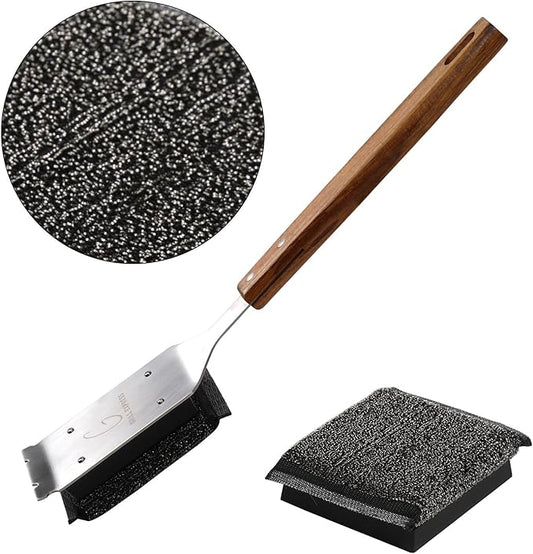 Bristle-Free Steam Grill Brush with 1 Replaceable Heads & Wood Handle - Heat-Resistant, Safe for All Grills (Cast Iron, Stainless Steel, Gas, Charcoal) - Cleaning Tool Grill Master Gift