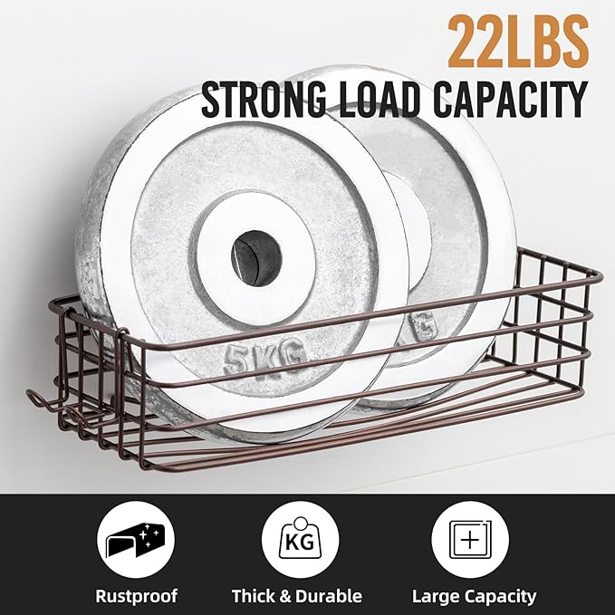 LEVERLOC Shower Caddy Suction Cup, 2 Pack Shelves for Inside with Hooks and Soap Holder, NO-Drilling Bathroom Holder, Rustproof Meatl Bathroom Organizer, Brown