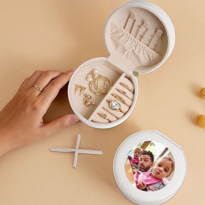 Personalized Jewelry Box Gifts for Women - Custom Jewelry Organizer with Image Text Logo - Customized Travel Leather Jewelry Case for Mom Wife Wedding Girls