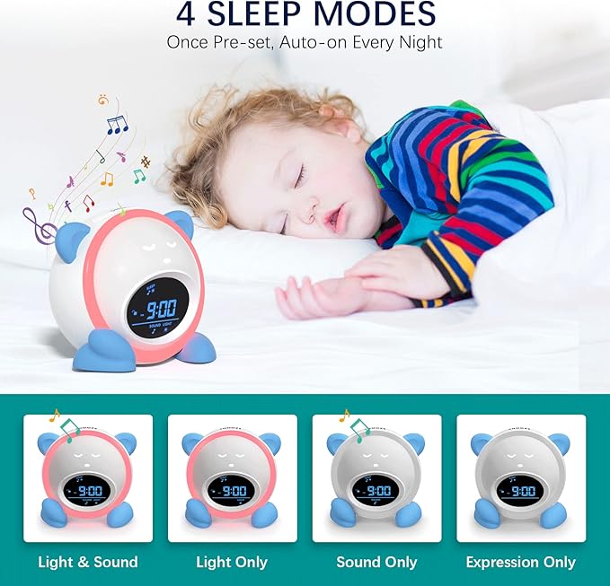 OK to Wake Clock for Kids, Sleep Training Clock with Night Light and Sound Machine, Kids Alarm Clock for Bedrooms, Blue