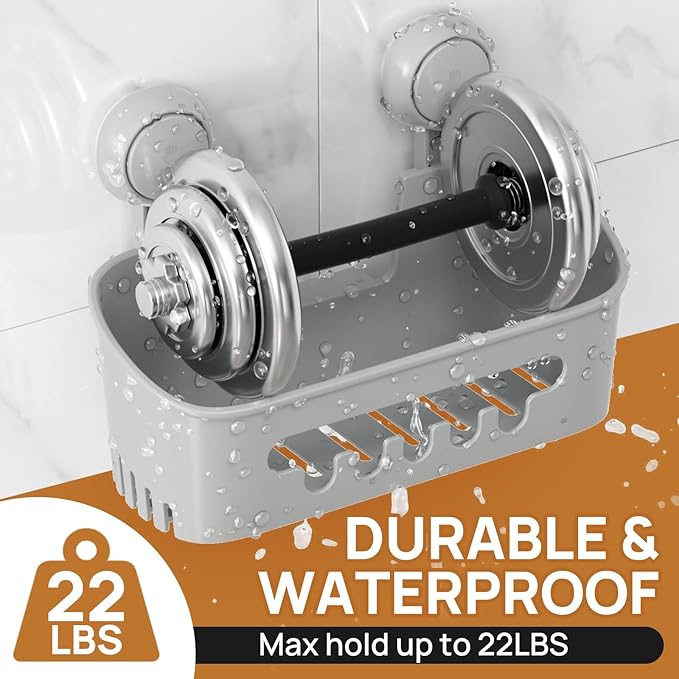 LEVERLOC Shower Caddy Suction Cup Set Shower Organizer & Soap Holder & Toothbrush Holder, Bathroom Shelf Basket NO-Drilling, Removable Suction Storage Waterproof Bathroom Caddy, Gray