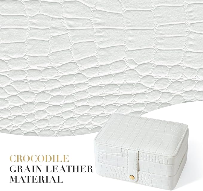 PU Leather Small Jewelry Box for Women Girls, Double Layers Travel Portable Jewelry Case for Ring, Pendant, Earring, Necklace, Bracelet Organizer Storage Holder Boxes, White