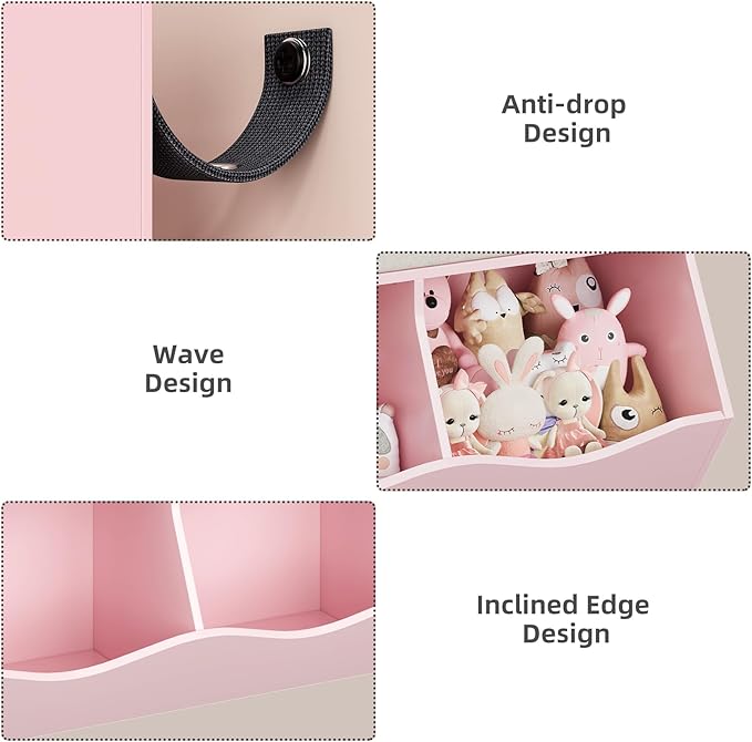 GAOMON 3-Tier Kids Bookshelf & Toy Storage Organizer - Wooden Bookcase with 6 Drawers, 8 Cubby Shelves, Anti-Tip Safety Design - Nursery, Playroom, Children's Room -2 Set Pink