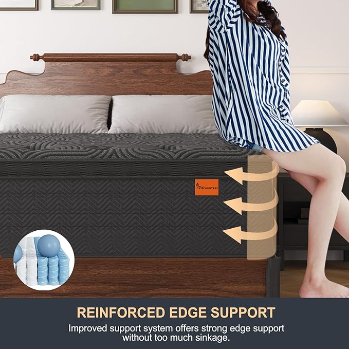 Full Size Mattress, 9 Inch Hybrid Mattresses with Durable Support, Motion Isolation & Individually Poctet, 100 Night Trial, Dark Grey