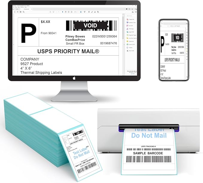 9527 Product Fanfold 4 x 6 Direct Thermal Labels with Blue Background Paper Perforated Shipping Labels for Thermal Printers, 2000 Label per Stack, 2 Stacks 4000 Label