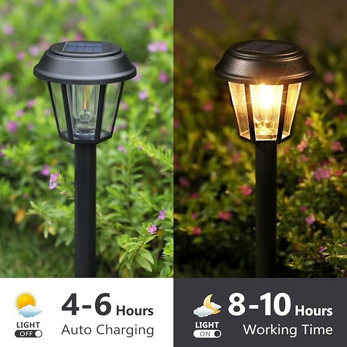 Solar Pathway Lights Outdoor 8 Pack Solar Lights Outdoor Waterproof 3000K Warm White Tungsten Filament Bulb for Yard Garden Landscape Path Driveway Lawn