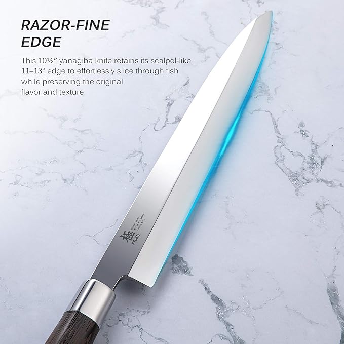 KYOKU Samurai Series - 10.5" Yanagiba Knife Japanese Sushi Sashimi Knives - Superior Japanese Steel - Wenge Wood Handle - with Case