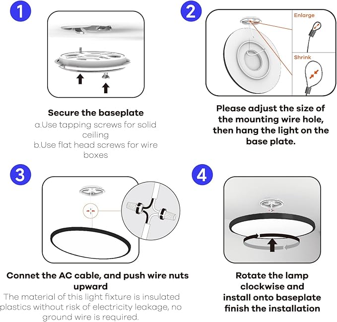 ocioc 18inch Ceiling Light with Remote Control, 40W LED Flush Mount Light Fixture with 2000K Backlight, 3000K-6500K Light Changing, Brightness Adjustable Close to Ceiling Lights Fixture Black