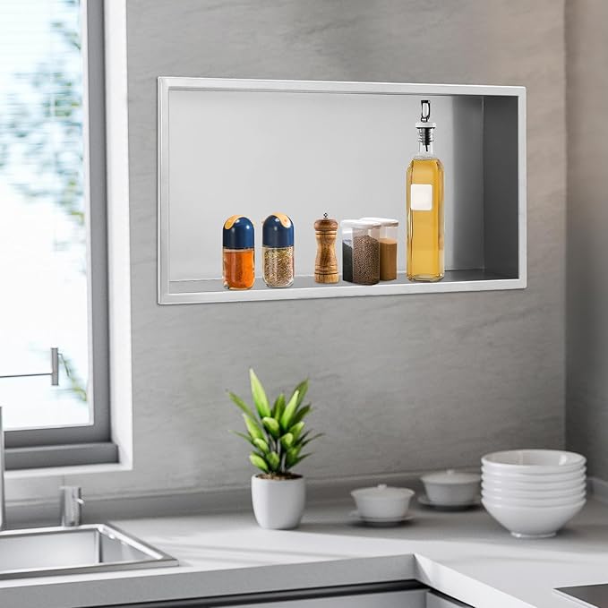 Stainless Steel Shower Niche, 12x24 Inch Recessed Shower Shelf, Wall Seamless Design with Angled Edges for Modern Bathroom Storage