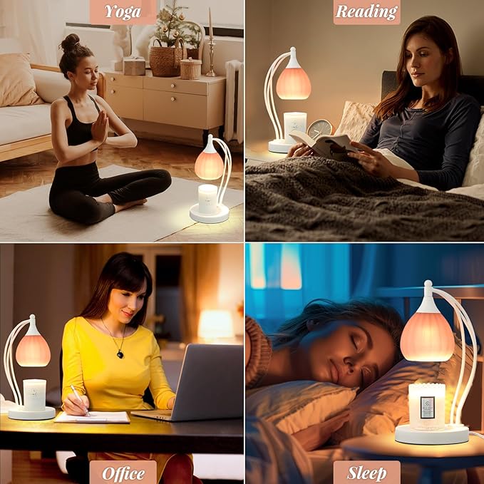 Candle Warmer Lamp, Electric Candle Warmer Lamp with Timer, Dimmable Candle Lamp with 2 Bulbs, Wax Melts Warmer for Scented Jar Candles, Home Decor Room Decor, House Warming Gifts Light Pink