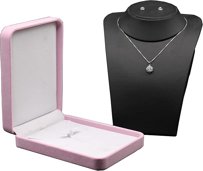 Wedding Jewelry Sets Velvet Box Necklace Earring Ring Display Case Storage Holder (Pink)
