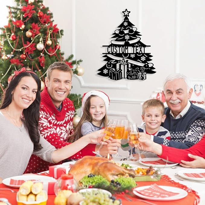 Personalized Christmas Tree Metal Sign, Custom Signs Outdoor Metal Wall Decor, Merry Christmas Tree Signs Wall Decoration for Home Living Room, Bedroom, Office, Garden, Porch