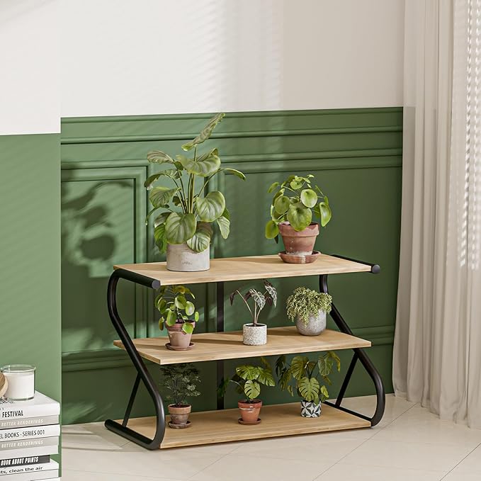 Shoe Rack, Z-Frame Wooden 3-Tier Shelf with Durable Metal Shelves, Shoe Organizer for High Heels, Hallway, Living Room, Closet, Bedroom (Natural Wood)