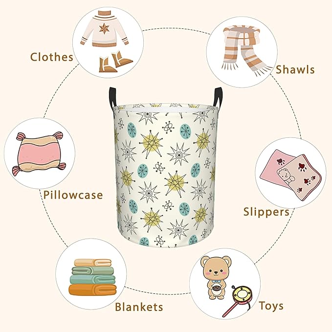 Mid Century Modern Pattern Laundry Basket,Waterproof Foldable Laundry Hamper,Dirty Clothes Laundry Basket, Linen Bin Storage Organizer for Toy Collection 16" x 20"